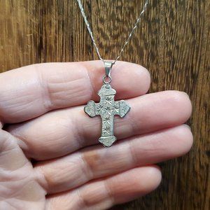 18 Inch 925 Sterling Silver Stars Design Cross Pendant Necklace